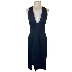 N / Nicholas Black Deep V-Neck Plunge Midi Dress 6 NWOT